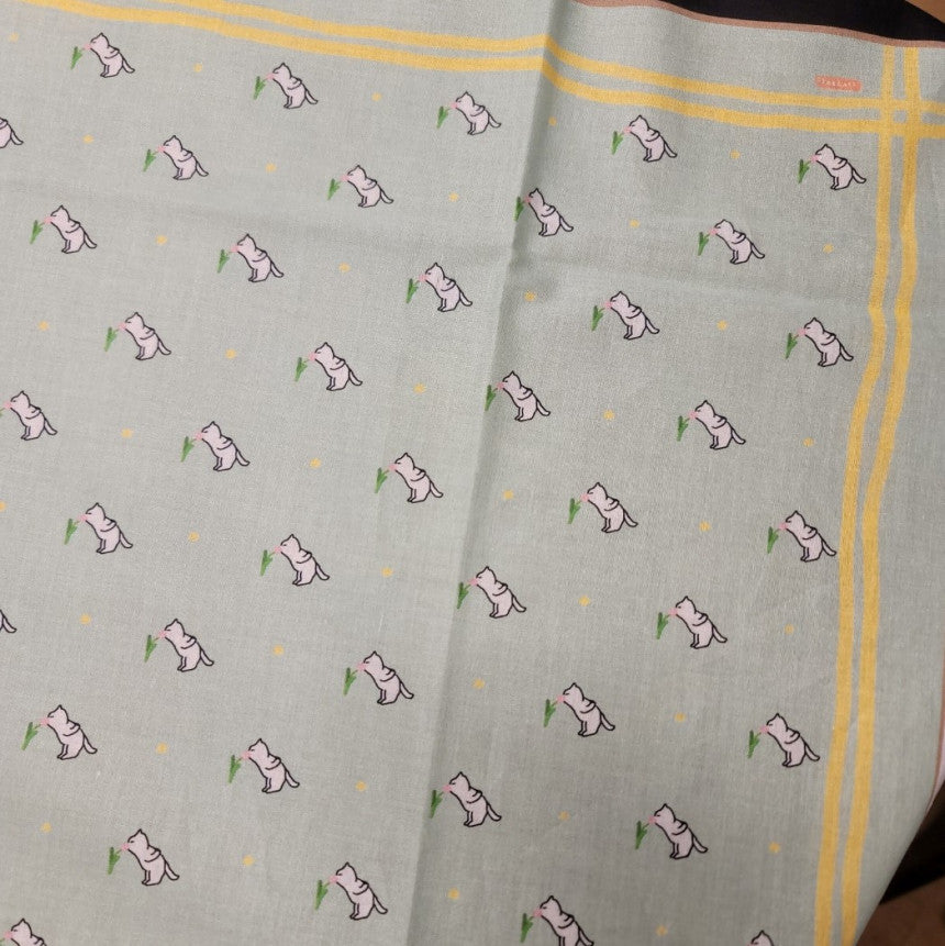 Handkerchief 3 - A cat smelling flowers
