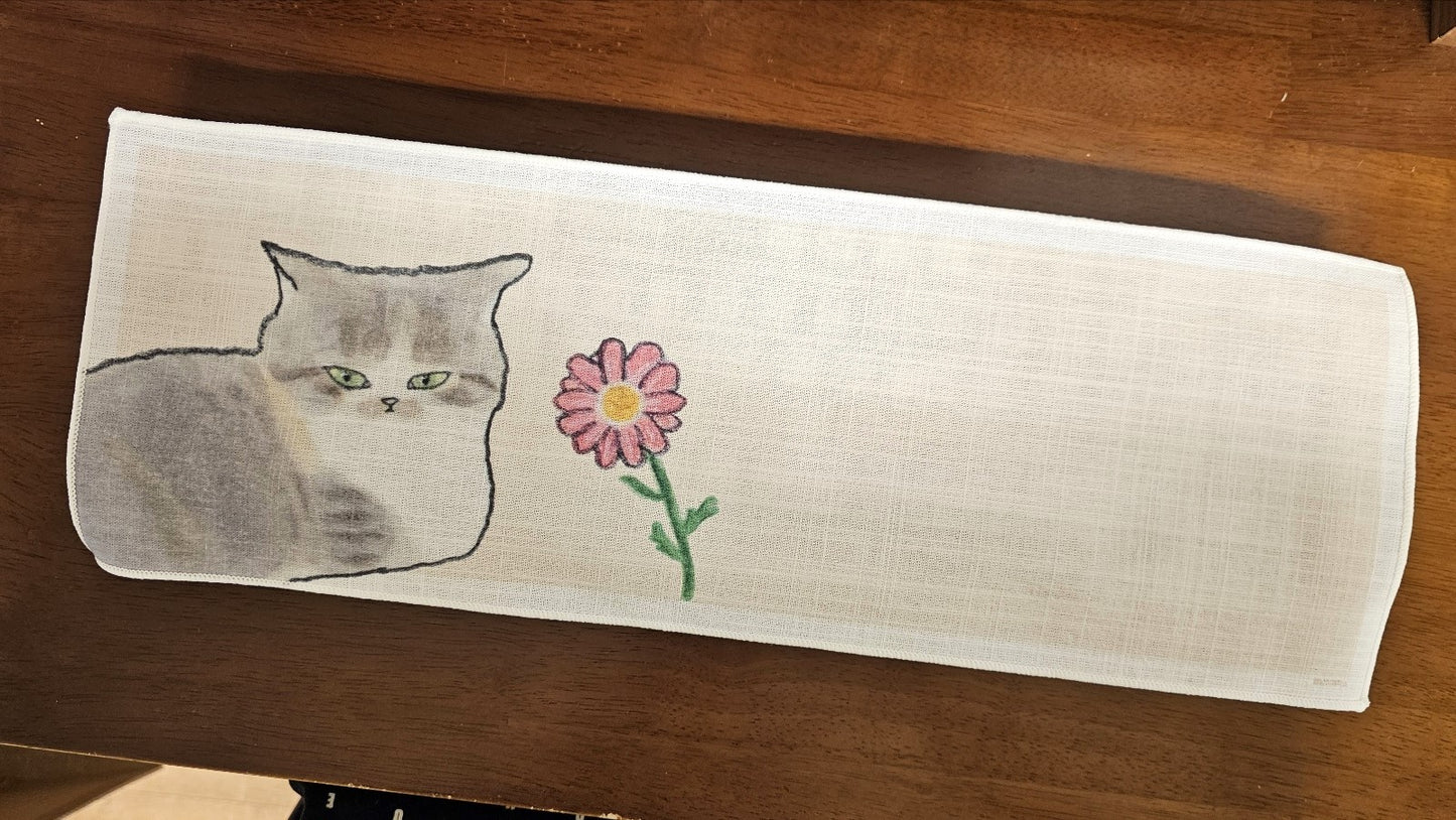 cat talking to flowers, fabric keyboard cover