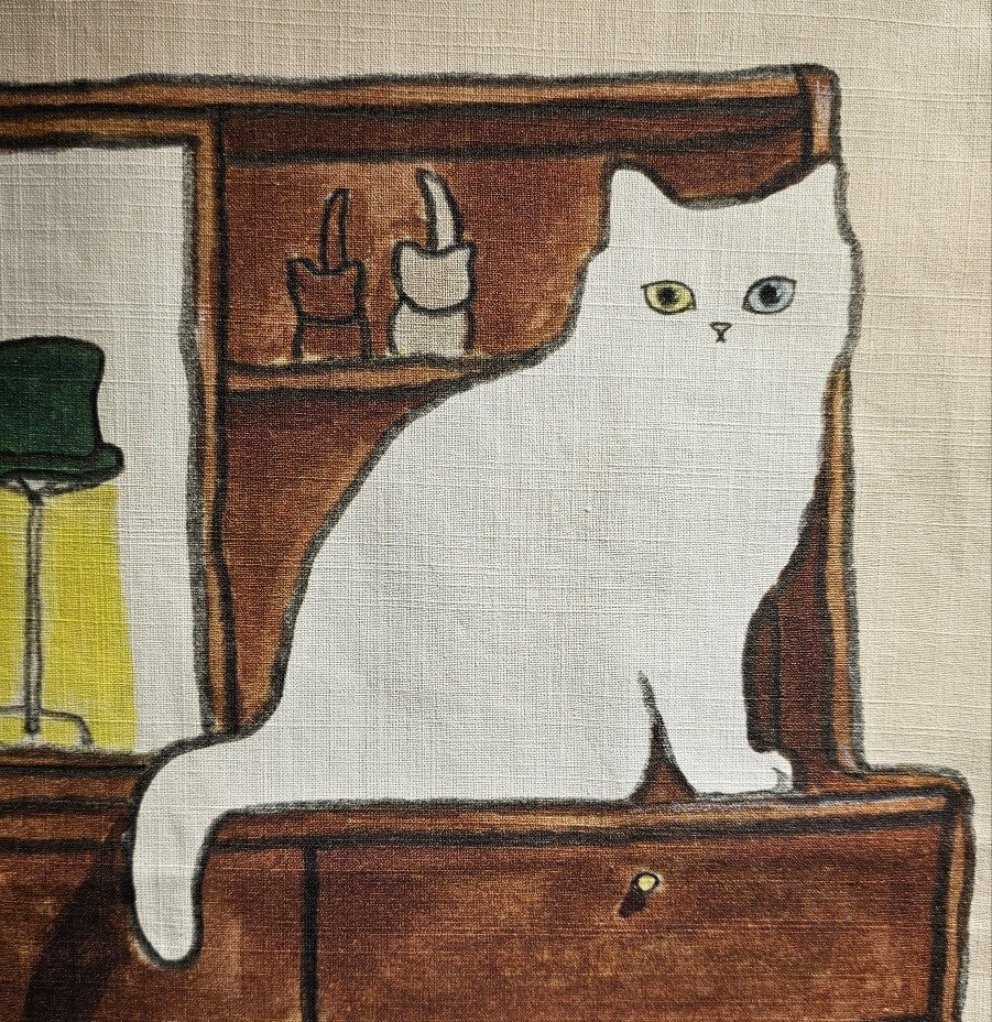 cat on the dressing table, fabric poster