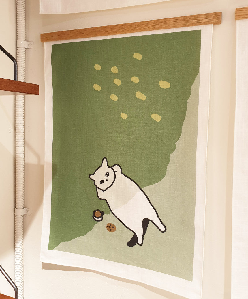 cat in the shade of a tree, fabric poster