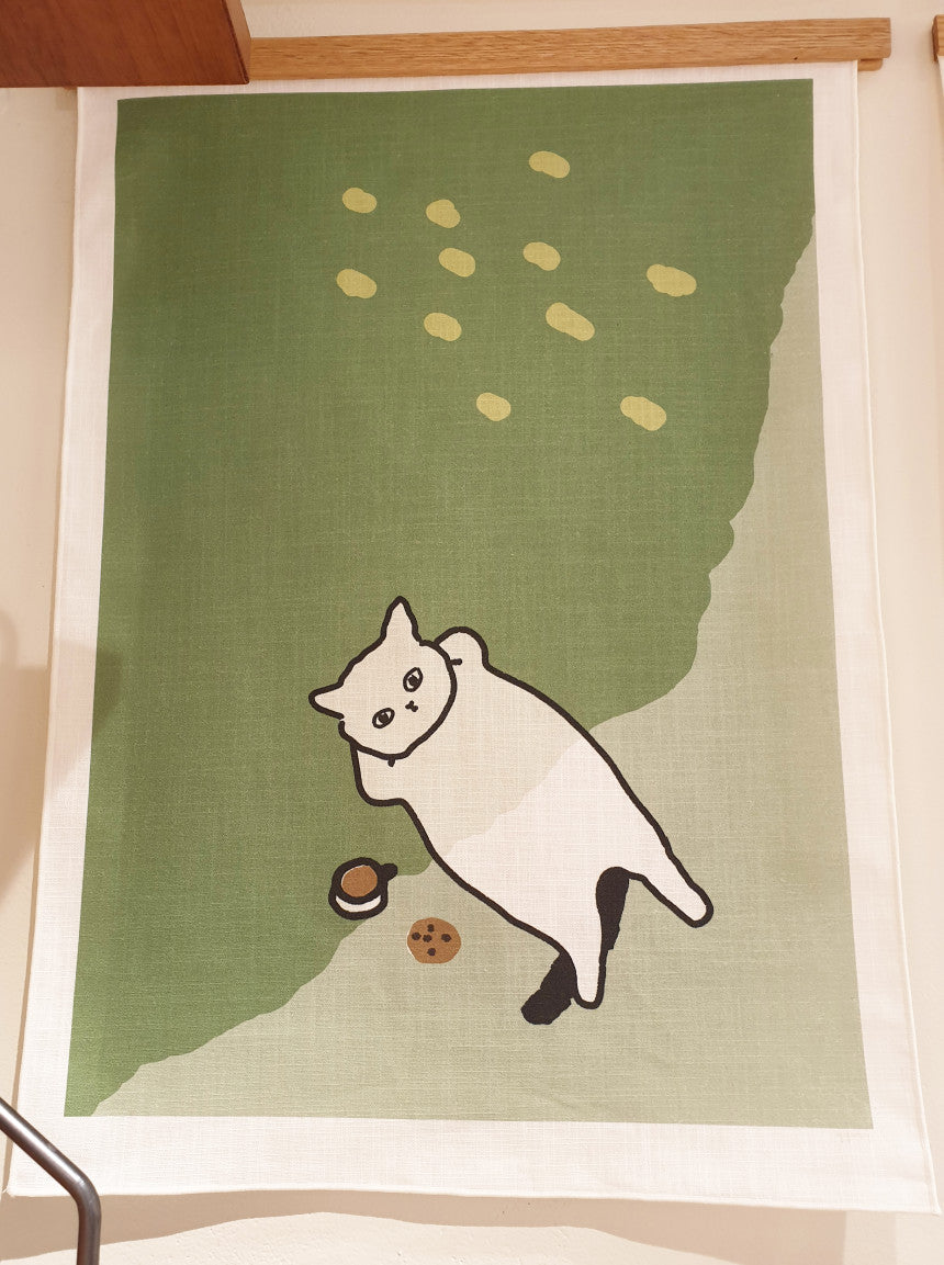 cat in the shade of a tree, fabric poster
