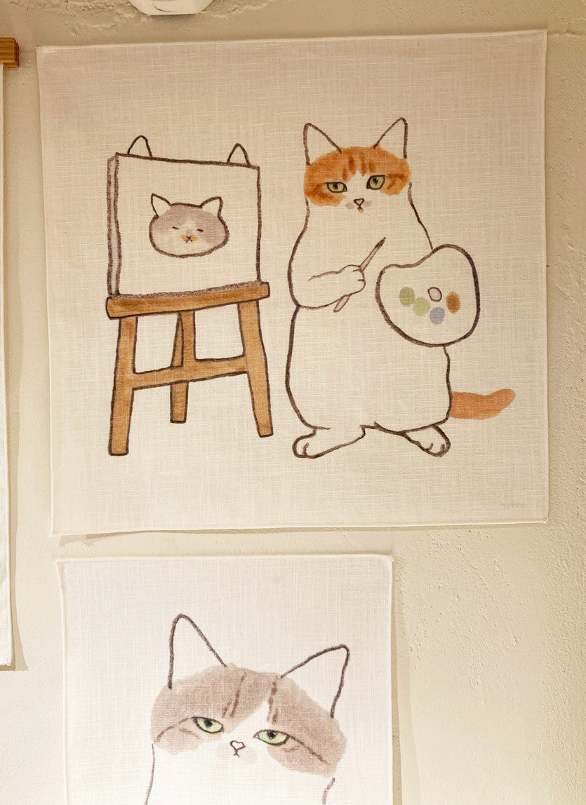 Bob ross cat fabric poster