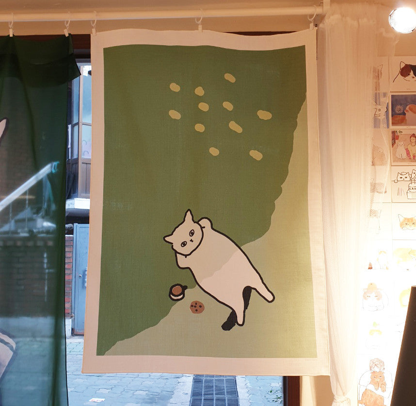 cat in the shade of a tree, fabric poster