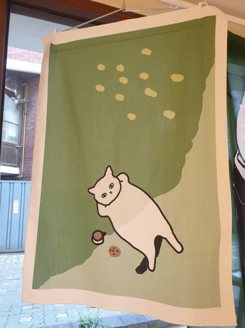 cat in the shade of a tree, fabric poster