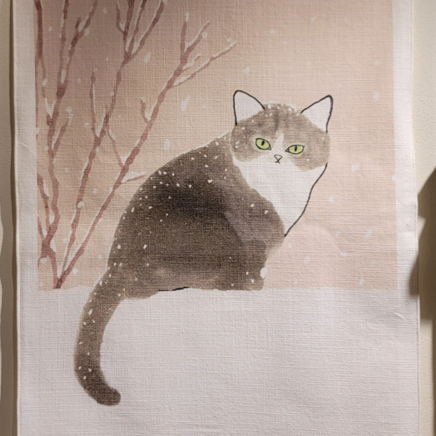 snowy cat fabric poster
