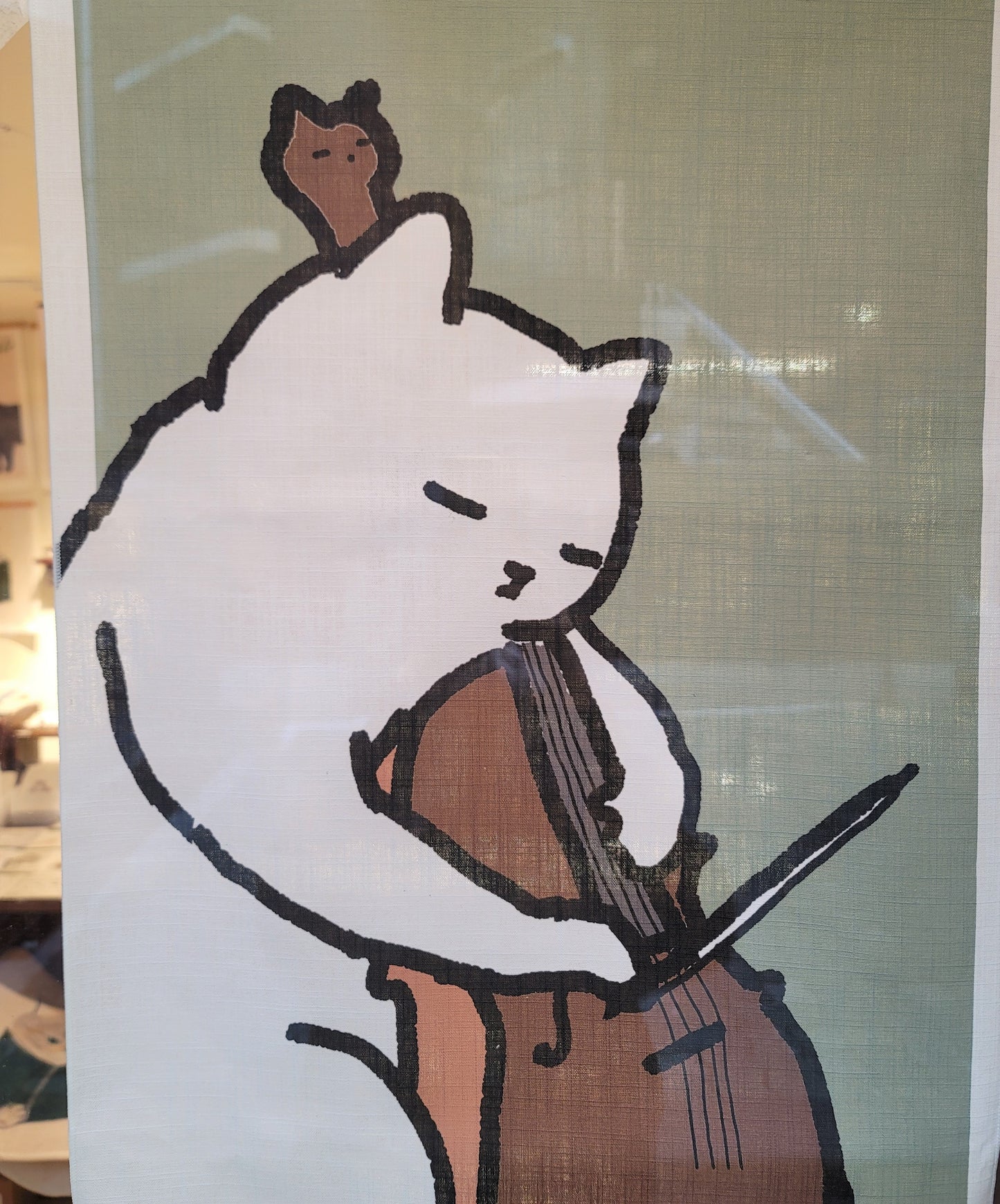 A cat playing the cello fabric poster (large size)