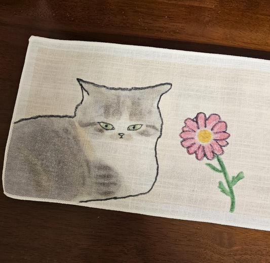 cat talking to flowers, fabric keyboard cover