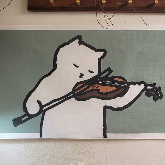 A cat playing the violin fabric poster (large size)